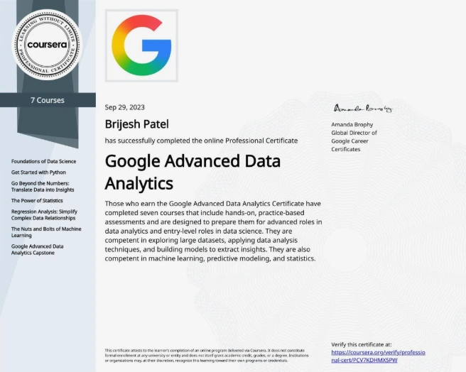Google Advanced Data Analytics Professional Certificate