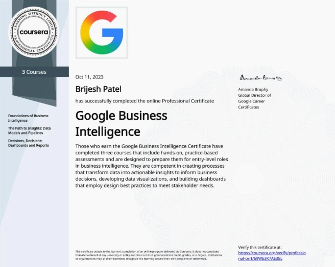 Google Business Intelligence Professional Certificate
