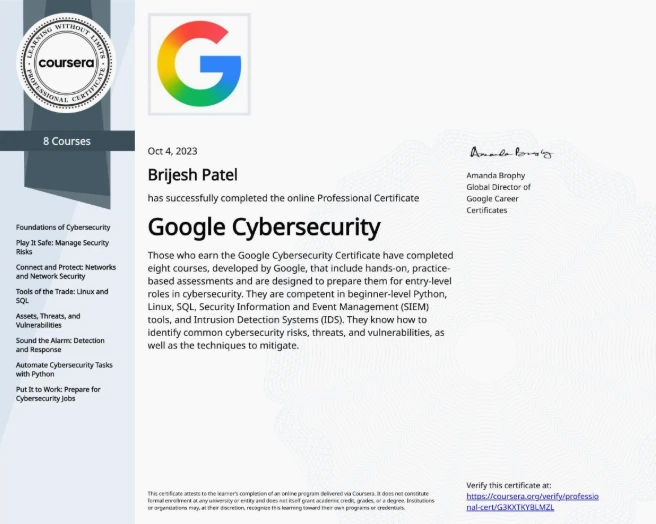 Google Cybersecurity Professional Certificate