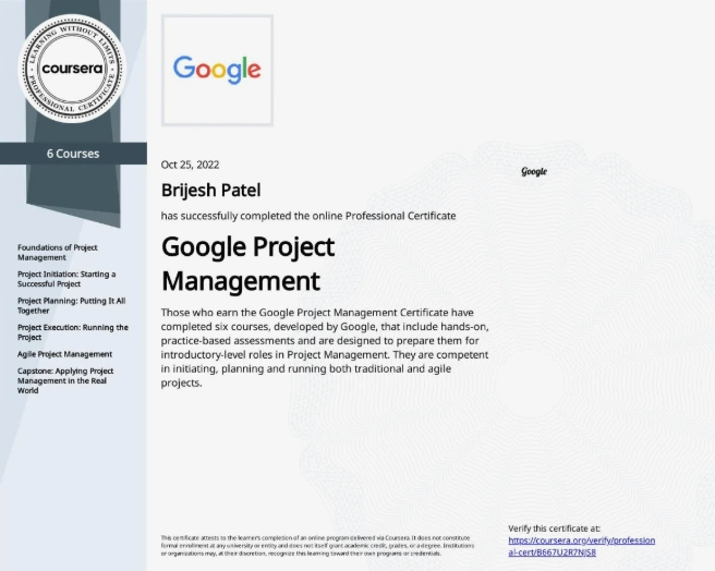 Google Project Management Professional Certificate