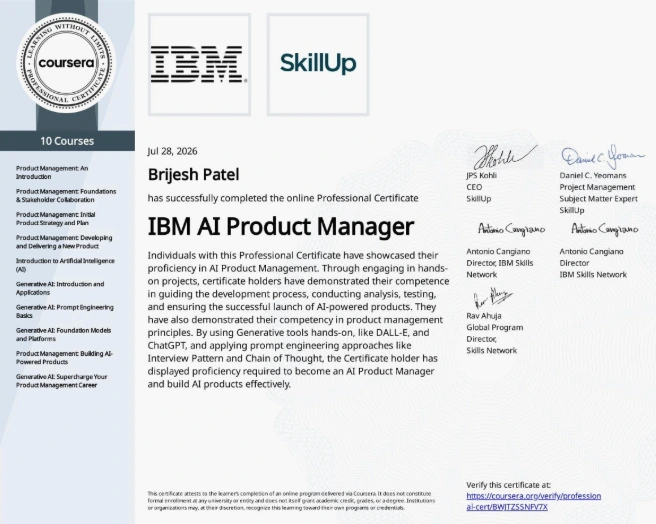IBM AI Product Manager Professional Certificate