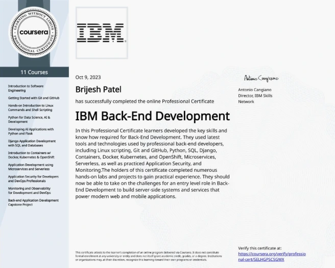 IBM Back-End Development Professional Certificate