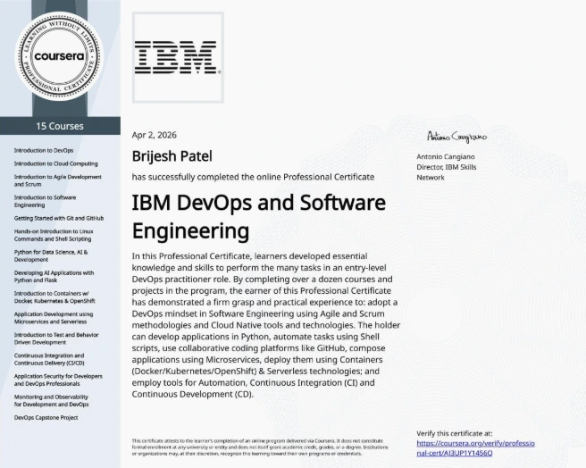 IBM DevOps and Software Engineering Professional Certificate