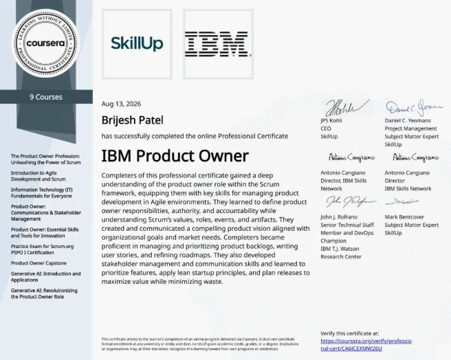 IBM Product Owner Professional Certificate