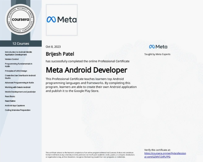 Meta Android Developer Professional Certificate