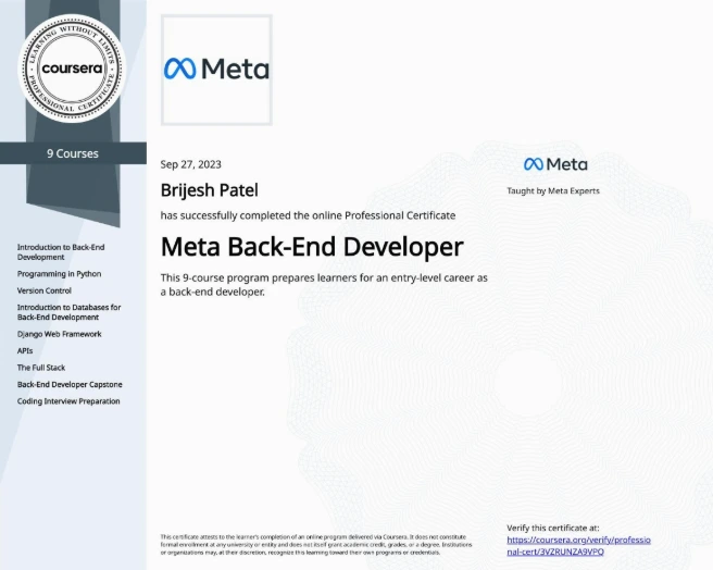 Meta Back-End Developer Professional Certificate