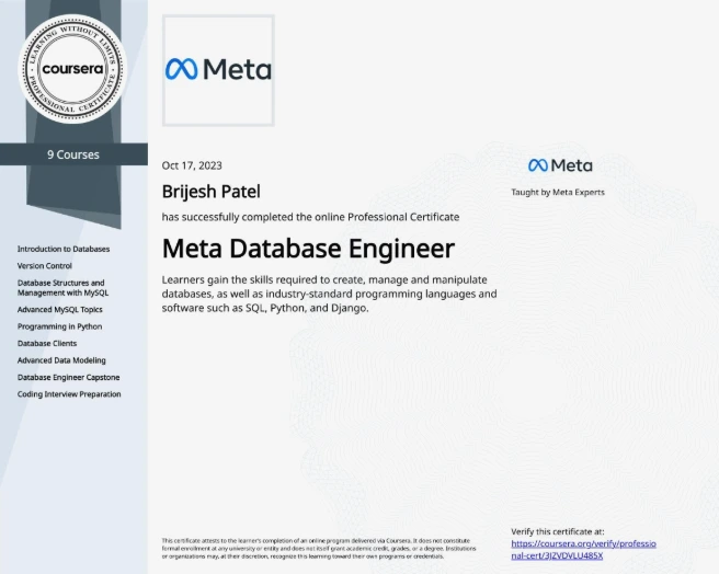 Meta Database Engineer Professional Certificate