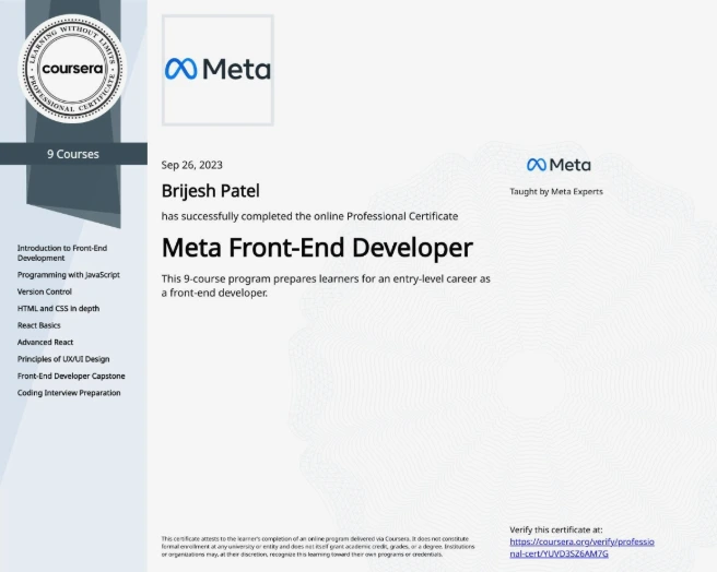 Meta Front-End Developer Professional Certificate