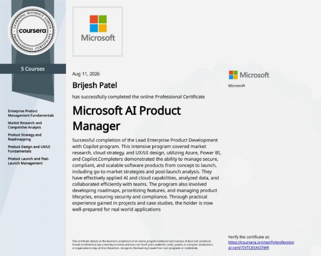 Microsoft AI Product Manager Professional Certificate