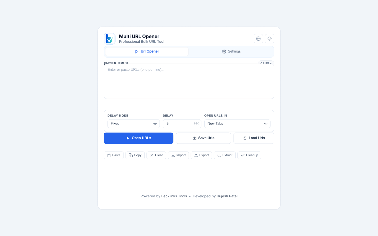 Multi URL Opener - Extension Toolbar Popup