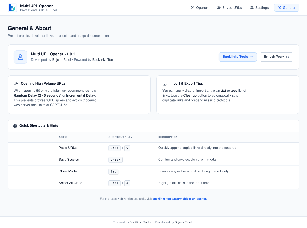 Multi URL Opener - General Preferences