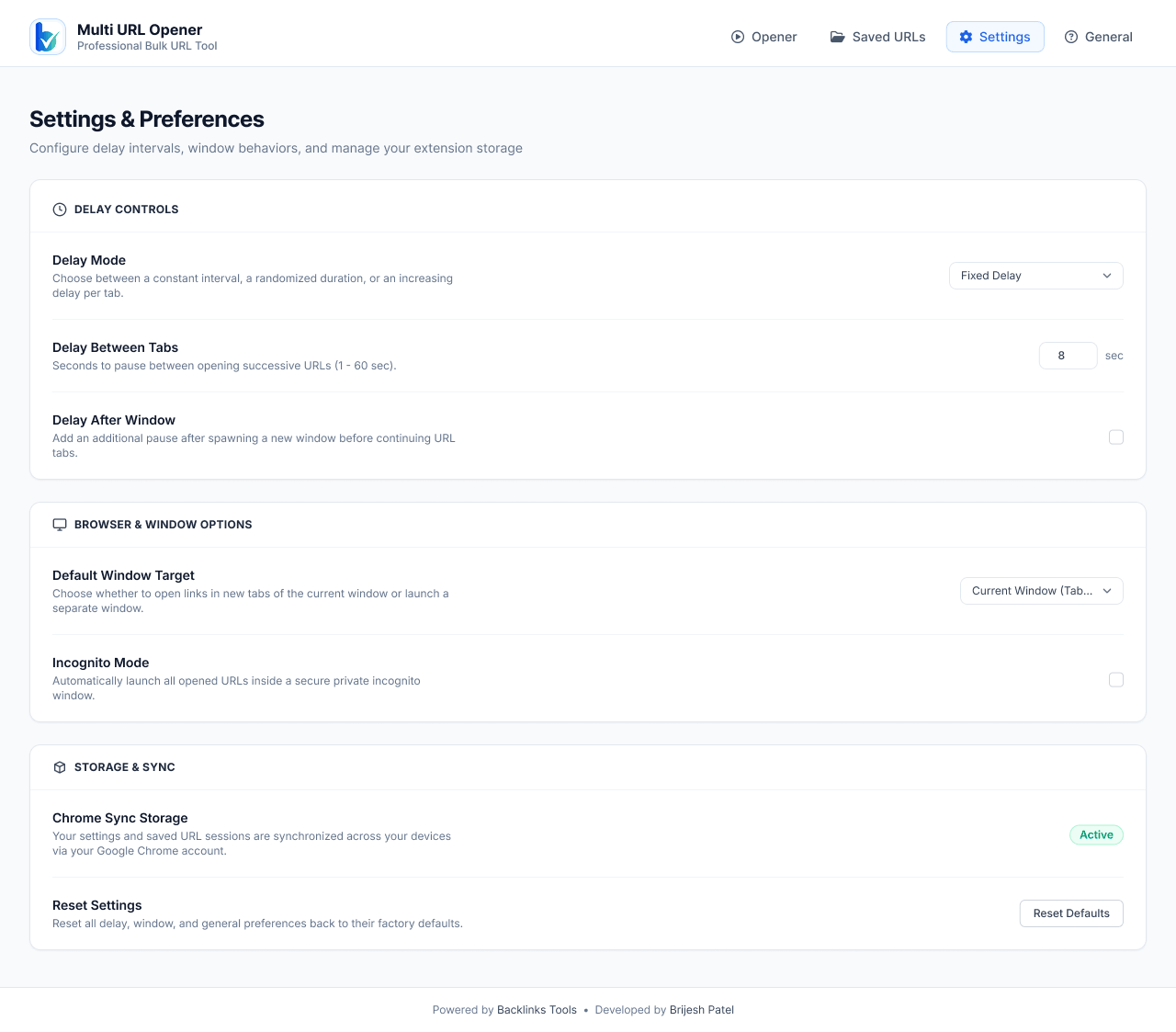 Multi URL Opener - Advanced Preferences