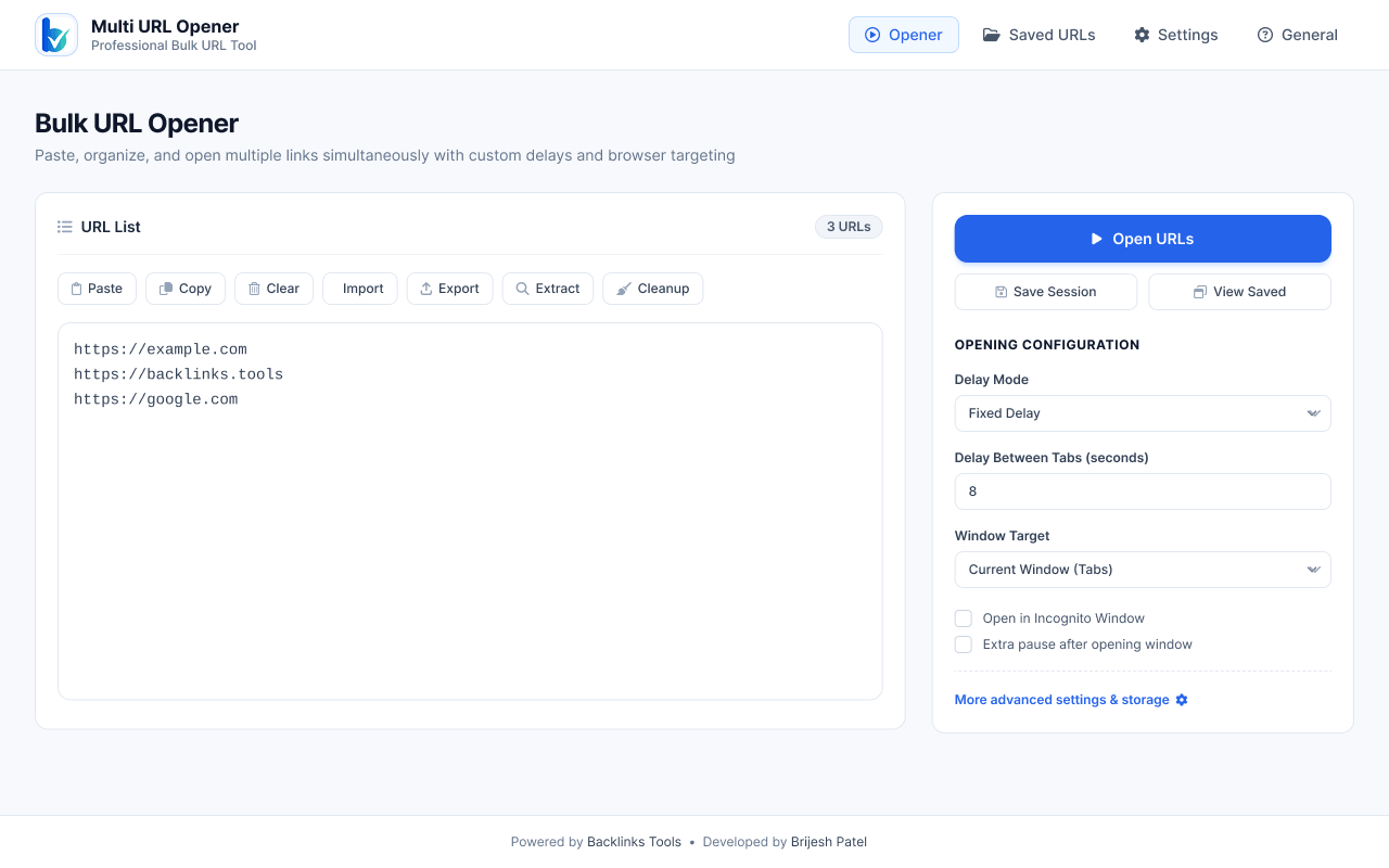 Multi URL Opener - Core Bulk Opener Interface